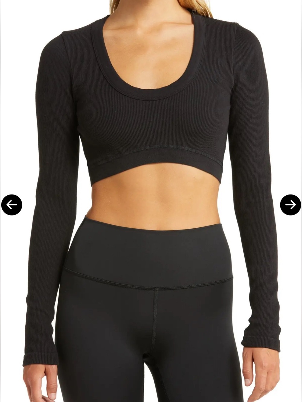 ALO Yoga Black Ribbed Long Sleeve Crop Top